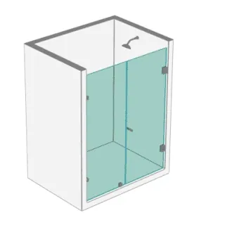 División de baño batiente en vidrio templado: la puerta abre sobre bisagras como una puerta tradicional